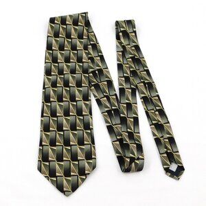 Mens Pierre Cardin Modern Geometric Green Gold and Black 100% Silk